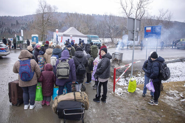 Oekraïense vluchtelingen bij de Poolse grens