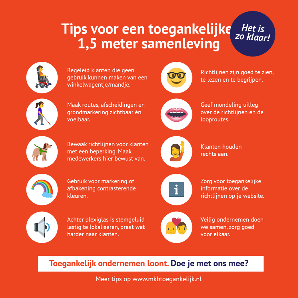 Flyer tips voor 1,5 meter maatregelen voor mensen met een beperking